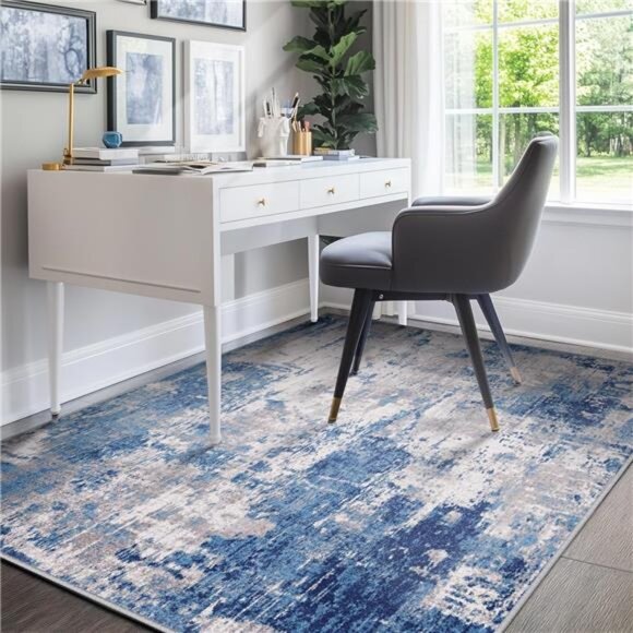 Area Rugs 5'x7' Modern Abstract Living Room Entryway Bedroom Print Pattern Blue - Picture 6 of 7